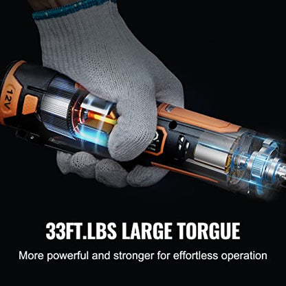VEVOR 3/8" Cordless Electric Ratchet Wrench Set, 33 Ft-lbs 12V Power Ratchet Tool Kit with 45-Min Fast Charge, 2-Pack 2.0Ah Battery, Built-in LED Light, Variable Speed Trigger, 10 Sockets - size: 11.02 in, style: Standard