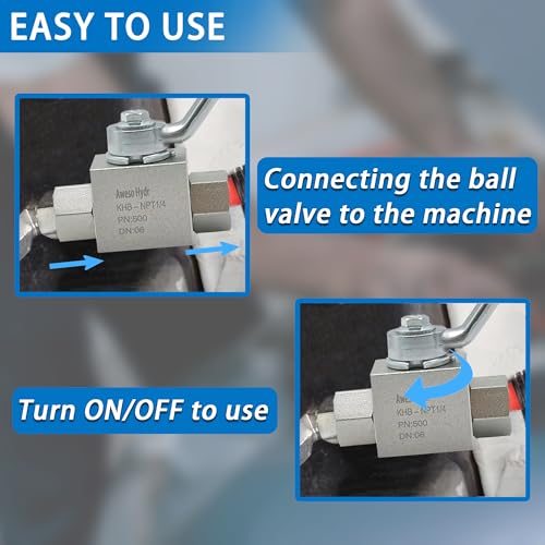 TieMin 1/4" NPT High Pressure Hydraulic Ball Valve 7250 PSI (500 Bar), 2-Way Carbon Steel Shut-Off Valve KHB-1/4NPT for Hydraulic Systems & Pressure Washers - color: 1/4" NPT, size: 2-Way