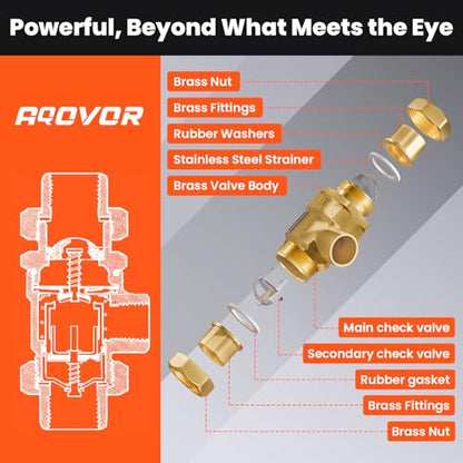 1/2" 9D-M3 Backflow Preventer, Brass Dual Check Valve with Intermediate Atmospheric Vent, 1/2 Inch back flow preventer valve Female Union, Vertical or Horizontal Install - size: 1/2 Inch