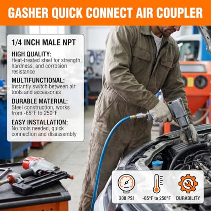 GASHER 2PCS 1/4" MNPT x Flow Quick Connect Air Coupler - size: 1/4" MNPT - 1/4Flow