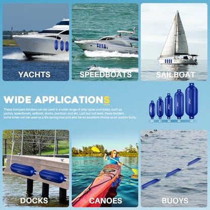 4 Pack 8.5 x 27 Inches Boat Fenders Bumpers for Docking - color: Royal Blue