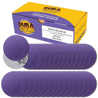 Dura-Gold Premium 320 Grit 3" Purple Film Ceramic Sanding Discs, Box of 30 - style: 320 Grit