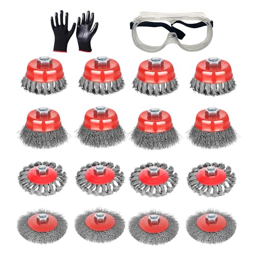 18 Pack Wire Wheel Brush for 4 1/2 Angle Grinder, 5/8"-11 Thread Arbor,Abrasive Cup Brush 4 & 3 Inch Twist Knotted Coarse Crimped Wire Brushes (16pcs Wire Wheels) - style: 16pcs Wire Wheel Set
