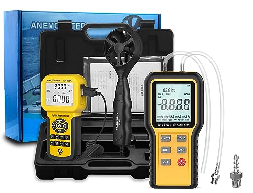 CFM Anemometer AP-856A Air Flow Meter with PC Connect to Download Data and HVAC Manometer Gas Pressure Meter AP-QX-1201 (2Packs)