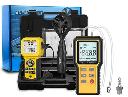 CFM Anemometer AP-856A Air Flow Meter with PC Connect to Download Data and HVAC Manometer Gas Pressure Meter AP-QX-1201 (2Packs)
