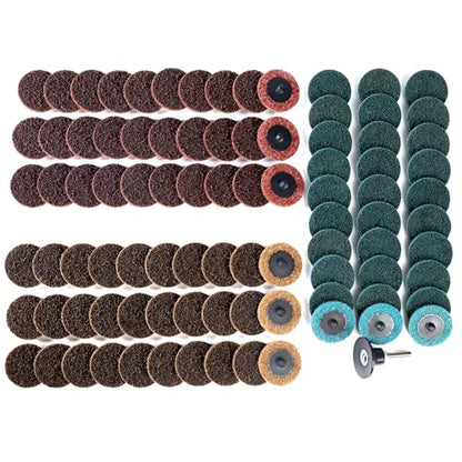 90PCS 2 inch Quick Change Assorted Grit Surface Conditioning Discs with 1/4" Shank Holder Snap-On Grinding Disc for Die Grinder Sanding Disc for Strip Polish Burr Finish-Fine Medium Coarse Set - style: 90PCS(Assorted Grit)