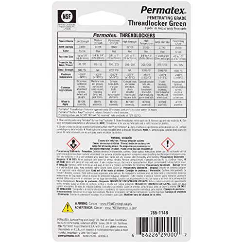 Permatex 29000 Penetrating Grade Threadlocker Green, 6 ml - size: 6 ml (Pack of 1)