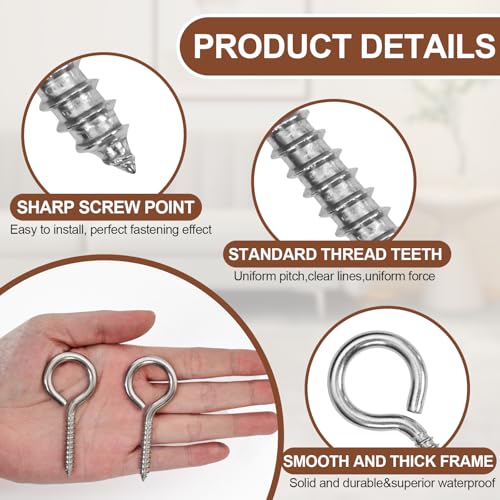 10PCS 2.55 inches Screw Eyes M5 304 Stainless Steel Eye Screws, Heavy Duty Screw, Eye Hooks Screw Eye Bolts Eye Hooks Screw, Indoor & Outdoor Uses (10, M5-2.55inch) - size: M5-2.55inch