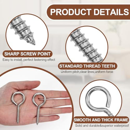 10PCS 2.55 inches Screw Eyes M5 304 Stainless Steel Eye Screws, Heavy Duty Screw, Eye Hooks Screw Eye Bolts Eye Hooks Screw, Indoor & Outdoor Uses (10, M5-2.55inch) - size: M5-2.55inch