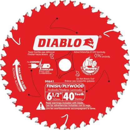 Diablo Finish Trim Saw Blade - 6-1/2" Dia., 40-ATB Teeth, 5/8" Arbor - size: 5/8" Arbor x 6-1/2" Dia