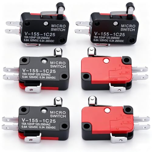 Twidec/6Pcs Micro Limit Switch Short Hinge Roller Lever Arm Switch for Arduino V-155-1C25 - style: V-155-1C25