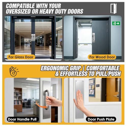 12" Stainless Steel Door Pull Handle with Push Plate for Home/Public - size: 12'' Handle Pull & Push Plate