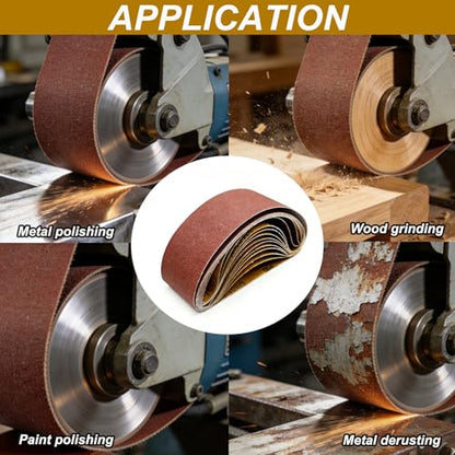 3x21 Inch Sanding Belts, 12-Pack, 80/120/150 Grit Mixed