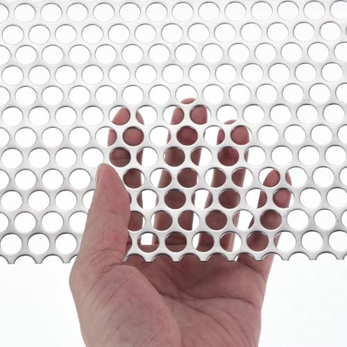 PATIKIL 11.8" x 4" 304 Stainless Steel Perforated Sheet, 0.2" Hole 19GA Expanded Metal Mesh Plate Screen Decorative Meshes for Ventilation Grill Smoking - size: 11.8" x 4"