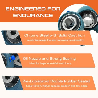 CHR 2 Pack UCP205-16 | Pillow Block Bearings | Mounted Pillow Block Bearings - Chrome Steel with 1" Bore | ISO 9001-2015 Certified - size: 2, style: PB_UCP205-16_2PCS