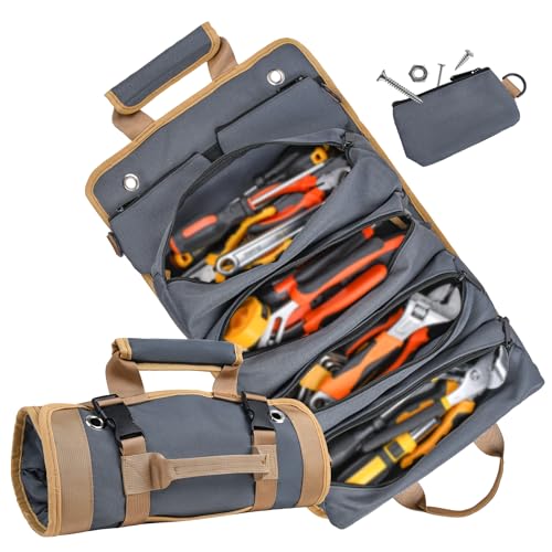 Tool Bag Tool Bags for Men Heavy Duty Tool Organizer, Portable Roll Up Tool Bag Gifts For Him, Mechanic, Electrician and Hobbyist, Car Tool Roll Organizer - color: Grey
