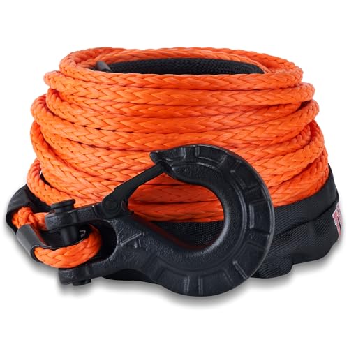 TYT Synthetic Winch Rope 3/8" X 92' with Hook, 27000LBS Synthentic Winch Cable Kit with Protective Sleeve for 4WD Off Road Vehicle Truck SUV Jeep (Orange) - color: Orange, size: 3/8" x 92'