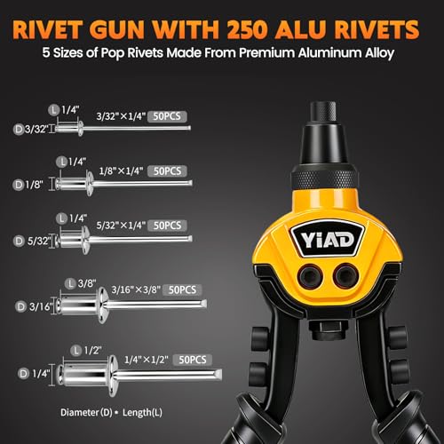 1/4" Pop Rivet Gun Kit, 10" Heavy Duty Hand Riveter with 250 Blind Rivets