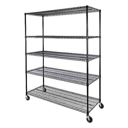 UltraDurable 5-Tier NSF Steel Wire Shelving, 60"W x 24"D x 76"H, Black - color: Black, size: 5-Tier Shelving, 60" W x 24" D