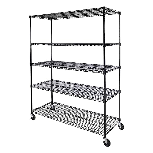 UltraDurable 5-Tier NSF Steel Wire Shelving, 60"W x 24"D x 76"H, Black - color: Black, size: 5-Tier Shelving, 60" W x 24" D