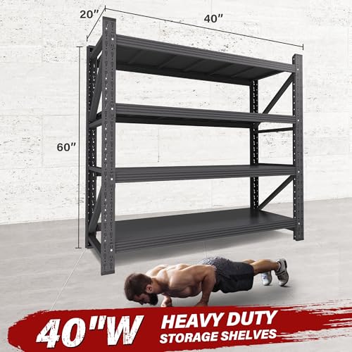 2000LBS Heavy Duty Garage Shelving Units,40" Wide & Deep Storage Shelves,Metal Garage Shelves,Large Storage Rack,Steel Shelf,Industrial Shelving for Shop,Warehouse,Basement,40" W x 20" D x 60" H - color: Matte Black, size: 40"Wx20"Dx60"H