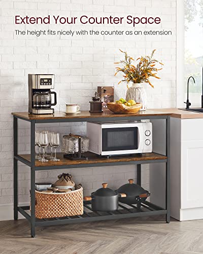 VASAGLE Kitchen Island with 3 Shelves, Storage Cabinet, Steel Structure - color: Rustic Brown + Black, size: 47.2"W x 35.4"H, style: without Power Outlets