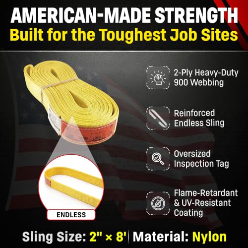 DD Sling 2" x 8' Nylon Endless Lifting Sling – USA Made - size: 2"x8'