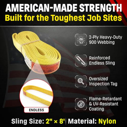 DD Sling 2" x 8' Nylon Endless Lifting Sling – USA Made - size: 2"x8'