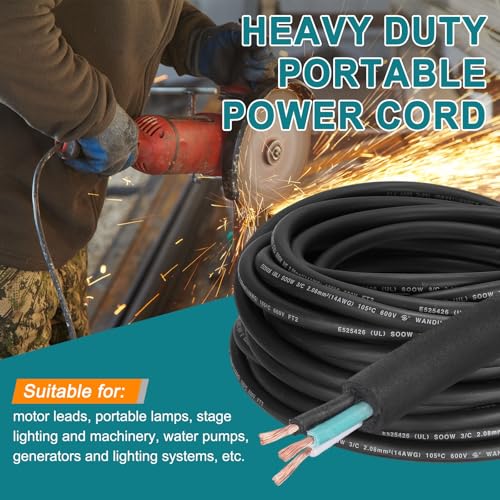 MECCANIXITY 14/3 SOOW Electrical Wire Cable 50ft 14 AWG 3 Conductor UL - size: 14AWG*50ft