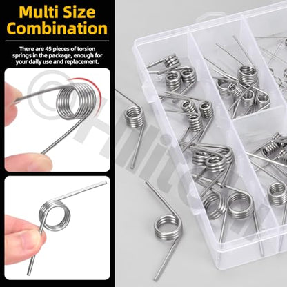 Hilitchi 45PCS Stainless Steel Torsion Spring Tiny Torsion Spring 45/90/120 Degree V-Shape Compression Spring Mechanical Compression Springs Assortment Kit for Repair Tools Woodworking DIY