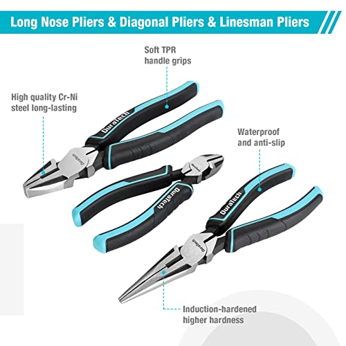DURATECH 7-Piece Pliers Set with Rolling Pouch,Cr-Ni Construction
