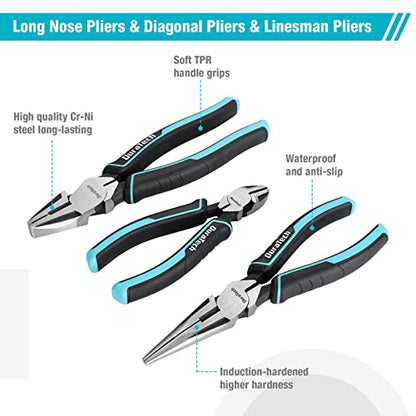 DURATECH 7-Piece Pliers Set with Rolling Pouch,Cr-Ni Construction