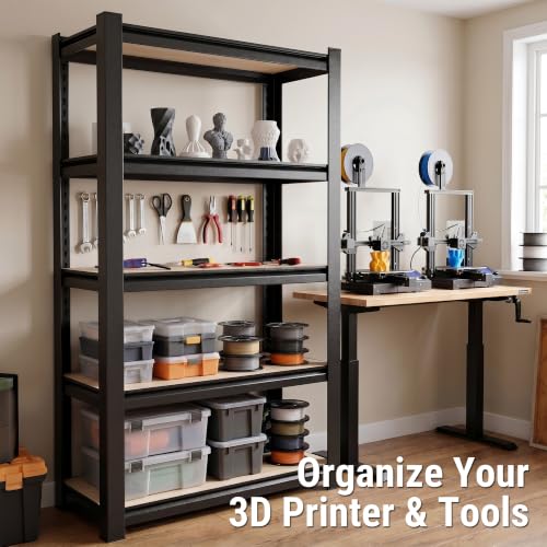 WORKPRO 5-Tier Black Shelving with Board, 36.2”Wx16.5”Dx72”H, 3000LBS Load - color: Black, size: 36.2"W x 16.5"D x 72"H