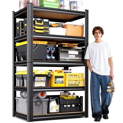 71"H Heavy Duty Garage Shelving - 1900 LBS Capacity 5-Tier Metal Storage Shelves, 71"H x 28"W x 12"D Adjustable Steel Utility Rack, Compact Storage Shelf for Pantry, Closet, Basement, Shed - Black - size: 28"Wx12"Dx71.2"H