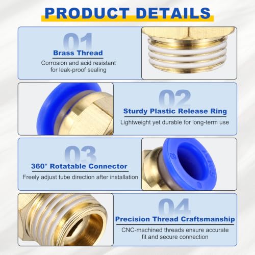 4Pcs Pneumatic Push to Connect Fitting Fit 8mm OD Tube 1/2 G Male - size: 8mm OD x 1/2 G