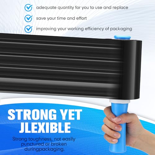 Jutom 16 Pcs Mini Stretch Film Industrial Shrink Wrap Roll Plastic Film for Moving 2 Handles 5" x 1000 ft Pallet Wrap Packaging Self Adhering Shipping for Moving Furniture Packing (Black,Blue) - color: Black