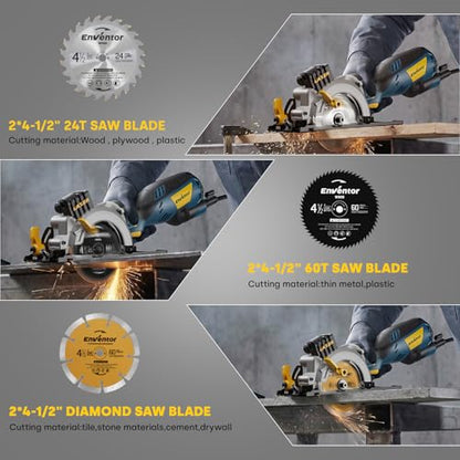 Enventor Mini Circular Saw with Laser Guide, 6 Blades 4-1/2", 5.8A Corded