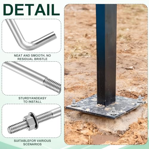 Lemecima 10 Pieces 304 Stainless Steel J Bolts, 3/8-16 x 6 Inches, Heavy-Duty Concrete & Wood Anchor Bolts with Nut Washer & Bracket