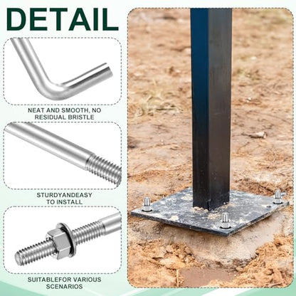 Lemecima 10 Pieces 304 Stainless Steel J Bolts, 3/8-16 x 6 Inches, Heavy-Duty Concrete & Wood Anchor Bolts with Nut Washer & Bracket