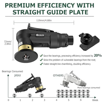 Upgraded Pneumatic Chamfer Tool with Straight Guide Plate Save Guide Wheels - color: Black