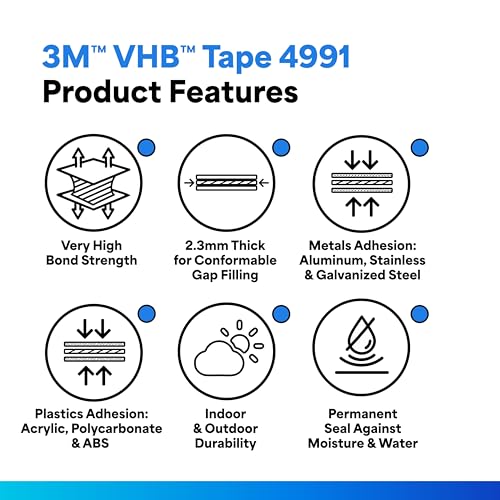3M VHB Tape 4991, 3/8" x 5 yards, Gray, Double-Sided, Permanent, High Strength, Long-Term Durability