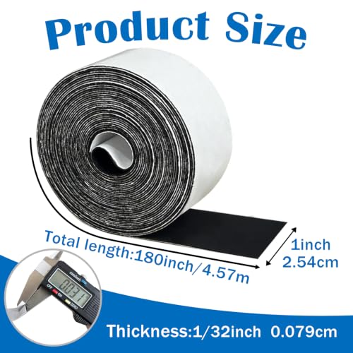 1/32" Thick x 1" W x 180" L Solid Rubber Strip Roll with Adhesive Backing - size: 1" x 1/32" x 180"