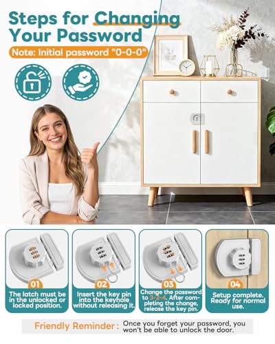 Cabinet Locks with Combination, 180° Sliding Closet Door Lock - color: White