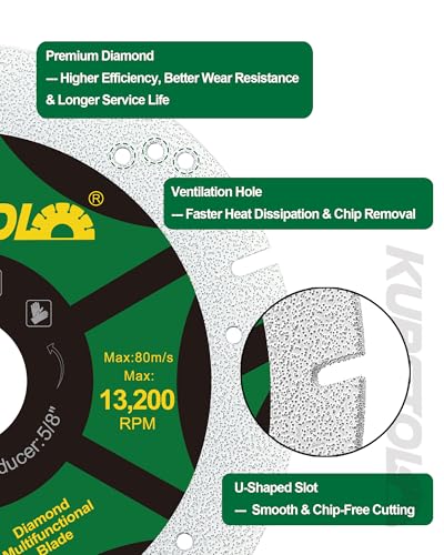 Diamond Blades 5 Inch 5pcs- KURSTOL Diamond Multi-Purpose Saw Blades Angle Grinder Cutting Disc for Marble, Granite, Tile, Ceramic, Porcelain, Metal, Stone - size: 5 Inch