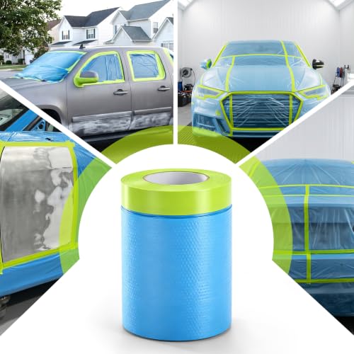 VOISEN 3 Rolls Pre-Taped Masking Film for Painting-22 x 66',Painters Plastic Sheeting with Widened Automotive Masking Tape, Plastic Tarp for Painting, Film for Car, Wall Protection - color: 3 Rolls