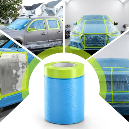 VOISEN 3 Rolls Pre-Taped Masking Film for Painting-22 x 66',Painters Plastic Sheeting with Widened Automotive Masking Tape, Plastic Tarp for Painting, Film for Car, Wall Protection - color: 3 Rolls