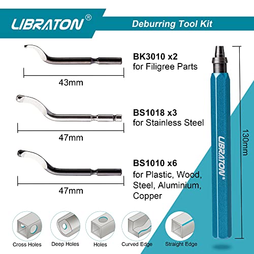 LIBRATON Deburring Tool with 11 High Speed Steel Blades, 360 Degree - style: 11Blades(Mixed 3 Types) A
