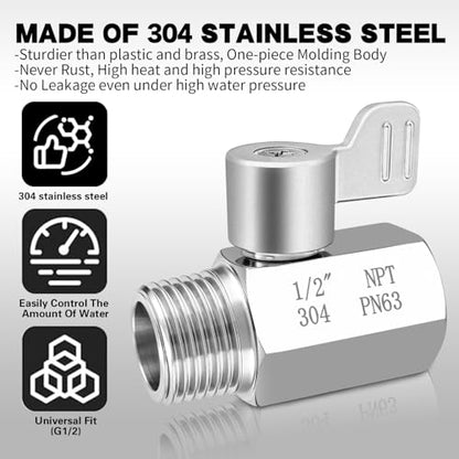 Shower Head Shut Off Valve,304 Stainless Steel 1/2" Mini Ball Valve NPT Thread,Shower Head Flow Control Valve - size: 1/2 inch