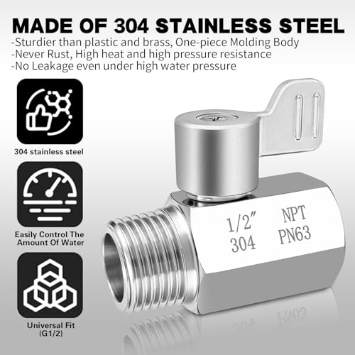 Shower Head Shut Off Valve,304 Stainless Steel 1/2" Mini Ball Valve NPT Thread,Shower Head Flow Control Valve - size: 1/2 inch