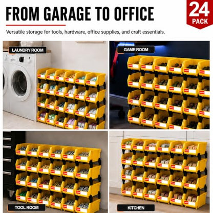 24 Pack Stackable Storage Bins Heavy Duty Parts Box Yellow - color: Yellow-24 Pack, size: 5"x4"x3"